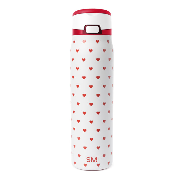 White cylindrical vessel with red accents and trim design White cylindrical vessel with red accents and trim design