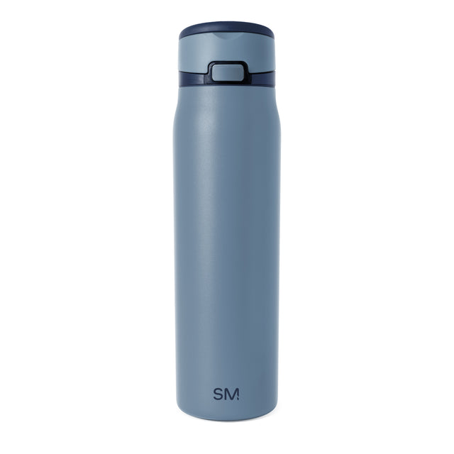 Small insulated travel bottle with grayish-blue matte finish, featuring a matching lid and accent band for a minimalist design. Small insulated travel bottle with grayish-blue matte finish, featuring a matching lid and accent band for a minimalist design.