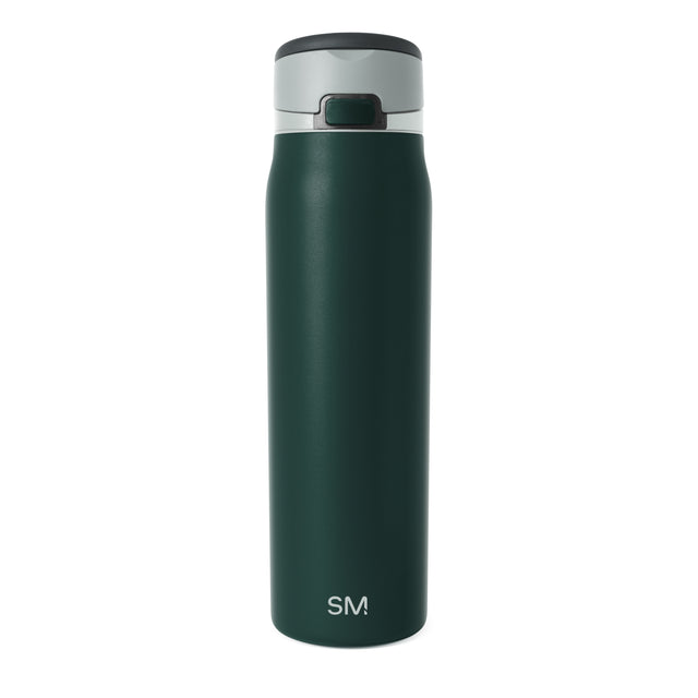 Forest green bottle with light gray-blue lid top and charcoal accents Forest green bottle with light gray-blue lid top and charcoal accents