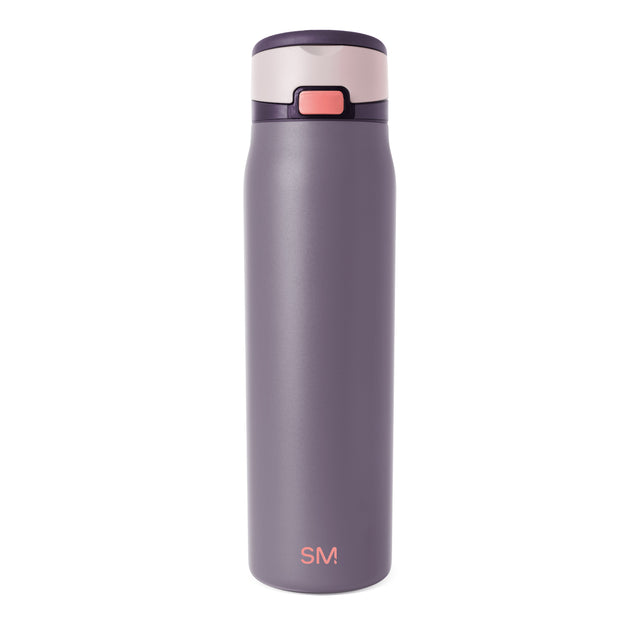 Soft mauve tumbler with dark navy lid and pale blush accent Soft mauve tumbler with dark navy lid and pale blush accent