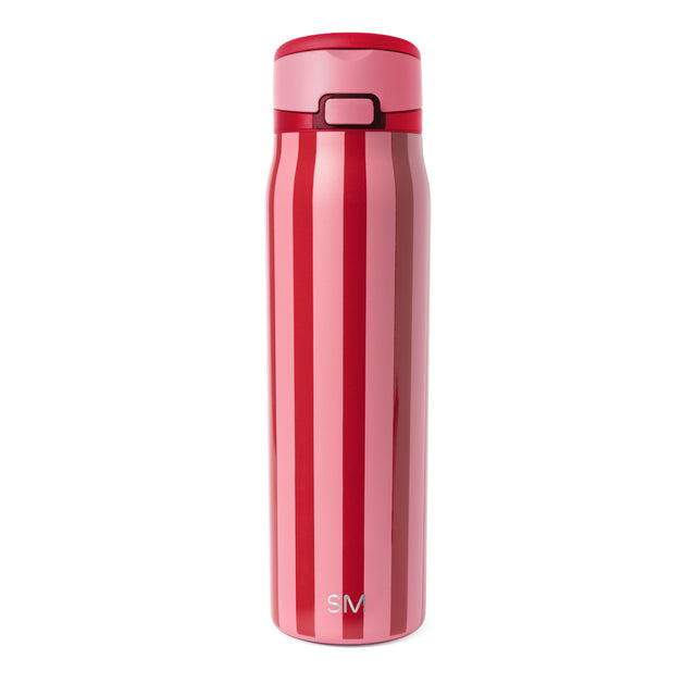 Tall stainless steel tumbler with pink and red vertical stripe gradient pattern Tall stainless steel tumbler with pink and red vertical stripe gradient pattern