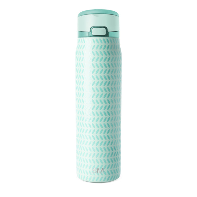 Soft mint green glass bottle with deeper teal-green cap and upper portion, displayed against a matching seafoam background. Soft mint green glass bottle with deeper teal-green cap and upper portion, displayed against a matching seafoam background.