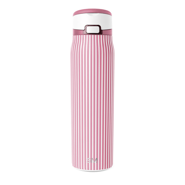 Dusty rose and white striped water bottle with vertical color blocking pattern on cylindrical body Dusty rose and white striped water bottle with vertical color blocking pattern on cylindrical body