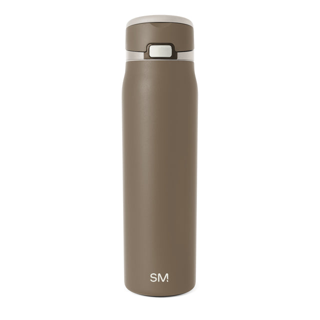 Taupe-brown glass bottle with white collar and lid Taupe-brown glass bottle with white collar and lid