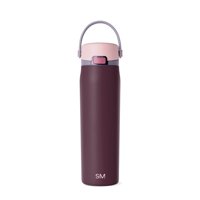 Deep burgundy and mauve water bottle with wine-colored main body and lighter top section, featuring a sophisticated muted color palette. Deep burgundy and mauve water bottle with wine-colored main body and lighter top section, featuring a sophisticated muted color palette.