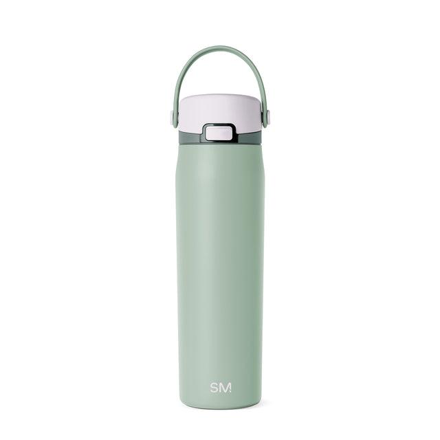 Tall sage green insulated water bottle with white lid against white background Tall sage green insulated water bottle with white lid against white background