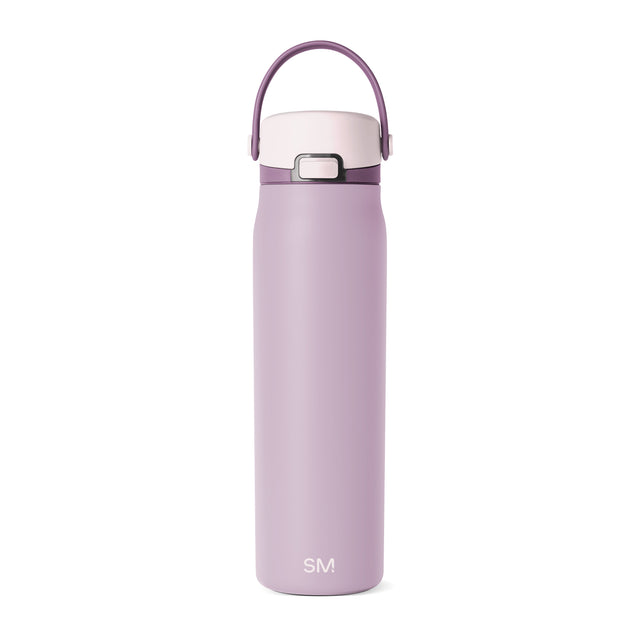 Tall insulated water bottle in soft lavender-mauve color with SM brand logo in white text, cylindrical shape with tapered design Tall insulated water bottle in soft lavender-mauve color with SM brand logo in white text, cylindrical shape with tapered design