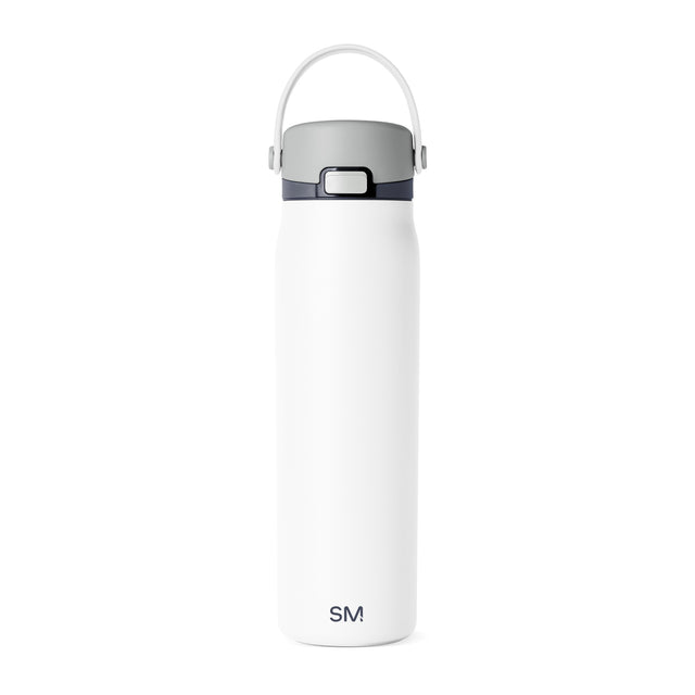 White and light gray water bottle with gray cap and handle assembly White and light gray water bottle with gray cap and handle assembly