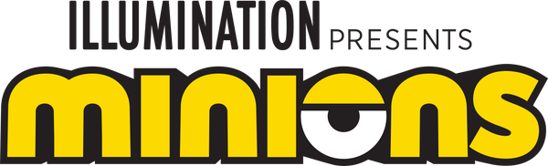 Minions logo featuring bright yellow letters with black outlines and white accents on the characters' eyes