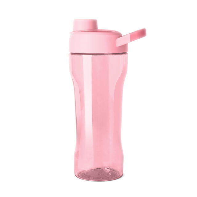 Light pink plastic bottle with matching pink liquid inside, monochromatic design, clear plastic body showing contents Light pink plastic bottle with matching pink liquid inside, monochromatic design, clear plastic body showing contents