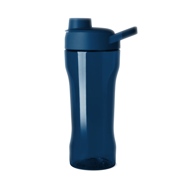 Deep navy blue translucent water bottle with matching lid, simple modern design, photographed against a neutral background. Deep navy blue translucent water bottle with matching lid, simple modern design, photographed against a neutral background.