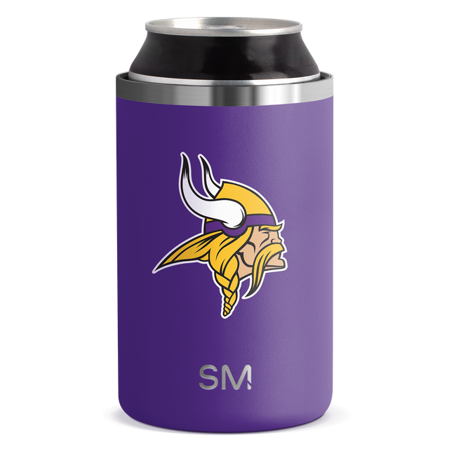 Purple product with yellow and white logo graphic and brushed stainless steel trim at top Purple product with yellow and white logo graphic and brushed stainless steel trim at top