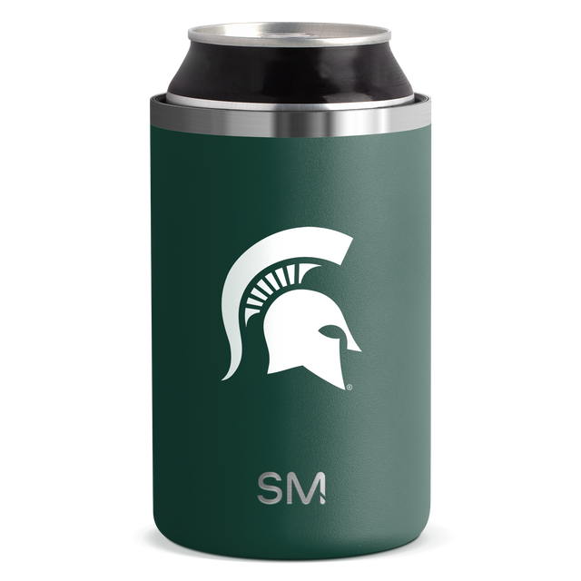 Forest green can cooler with brushed stainless steel band accents on upper rim and lower base Forest green can cooler with brushed stainless steel band accents on upper rim and lower base