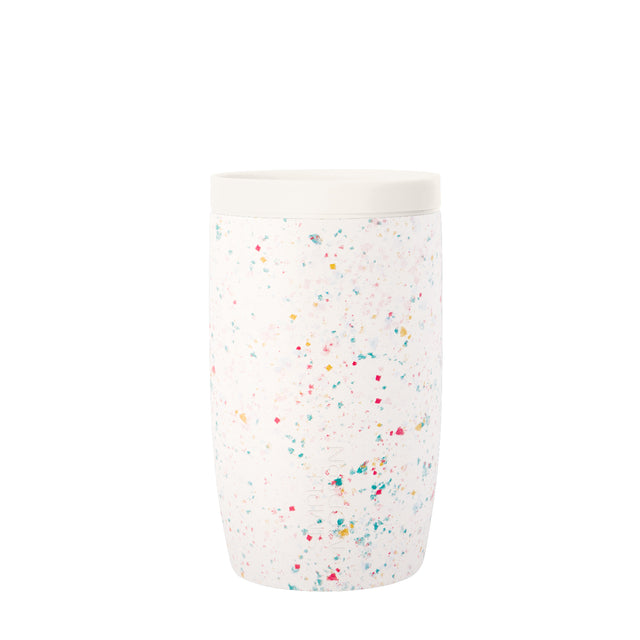 White container with scattered hot pink, coral, yellow, turquoise, and teal blue accent colors White container with scattered hot pink, coral, yellow, turquoise, and teal blue accent colors