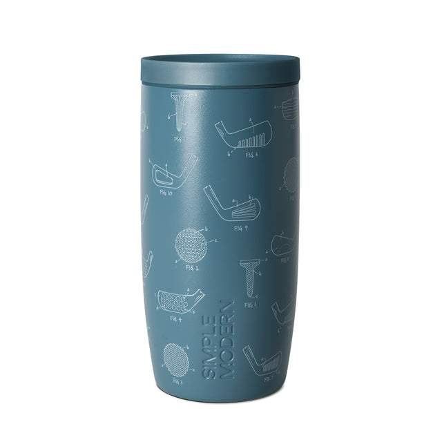 Teal blue-green tumbler with white and light gray line art illustrations covering the entire surface for high contrast design Teal blue-green tumbler with white and light gray line art illustrations covering the entire surface for high contrast design