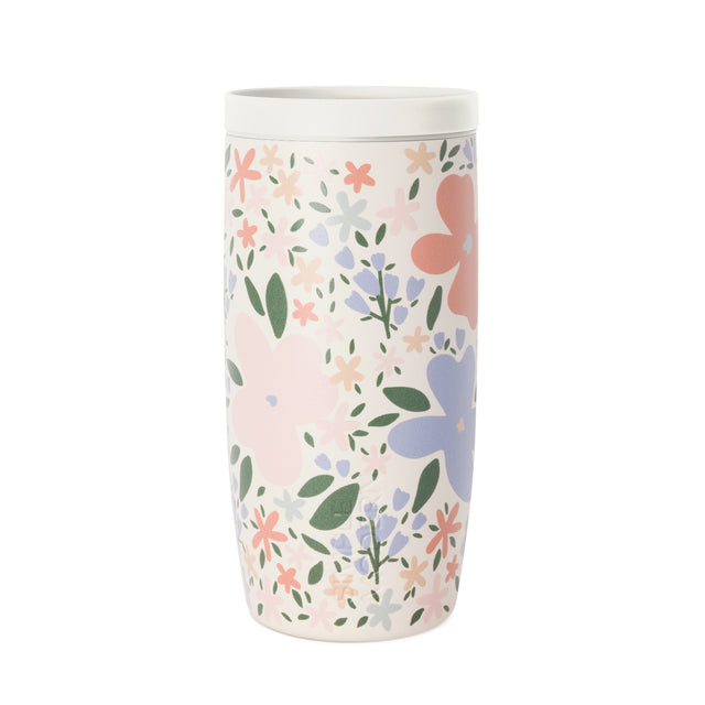 Cream-colored fabric with pastel coral pink flowers and hearts, soft lavender accents, and gentle floral design pattern Cream-colored fabric with pastel coral pink flowers and hearts, soft lavender accents, and gentle floral design pattern