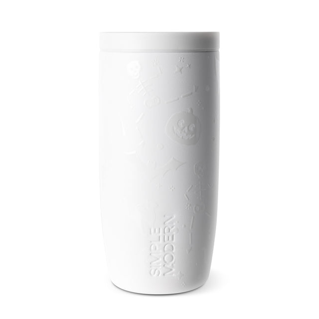 White insulated tumbler with modern cylindrical design and streamlined shape, shown against neutral background for product display White insulated tumbler with modern cylindrical design and streamlined shape, shown against neutral background for product display