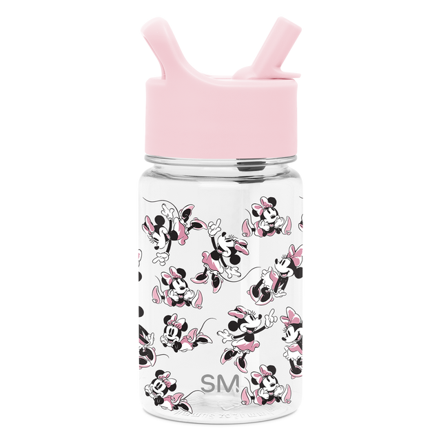Pink and clear Simple Modern water bottle with transparent body against white background, featuring decorative design Pink and clear Simple Modern water bottle with transparent body against white background, featuring decorative design