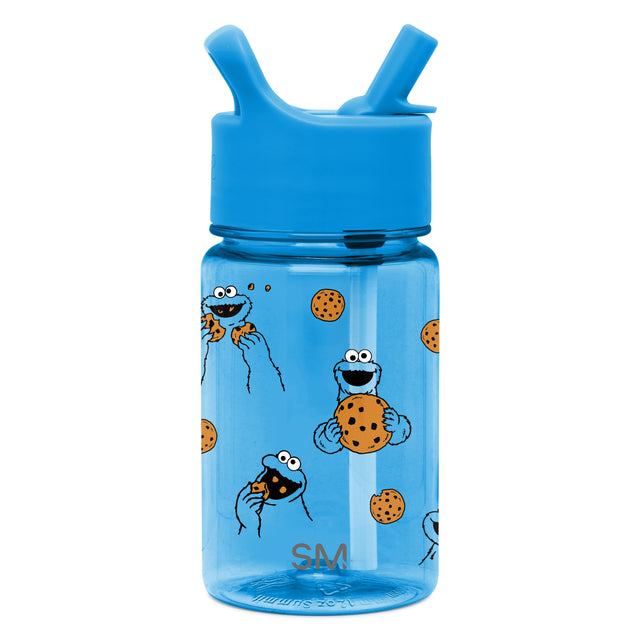 Bright blue transparent bottle with matching opaque blue lid featuring darker navy striped bands on the cap. Bright blue transparent bottle with matching opaque blue lid featuring darker navy striped bands on the cap.