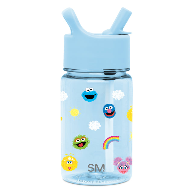 Pale blue water bottle with translucent body and rigid plastic cap featuring dual straw spouts, accented with bright yellow detailing. Pale blue water bottle with translucent body and rigid plastic cap featuring dual straw spouts, accented with bright yellow detailing.