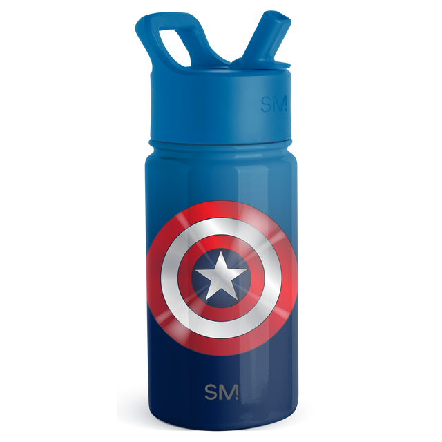 Water bottle with royal blue to navy blue gradient, solid bright blue cap and carrying handle Water bottle with royal blue to navy blue gradient, solid bright blue cap and carrying handle