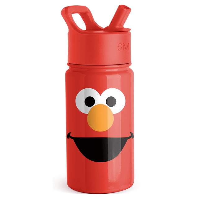 Bright red Simple Modern water bottle with Elmo character design on cylindrical plastic body, coral-red finish Bright red Simple Modern water bottle with Elmo character design on cylindrical plastic body, coral-red finish