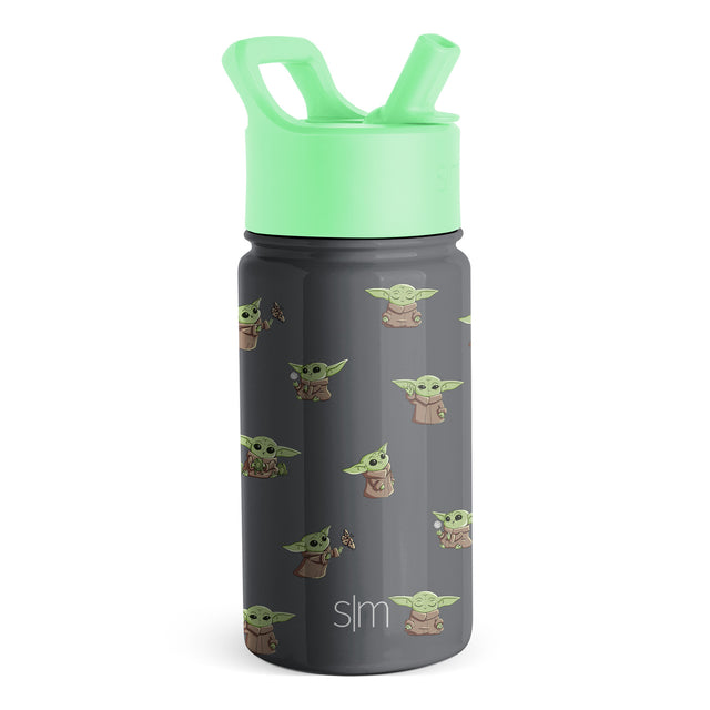 Charcoal gray water bottle with mint green lid and carrying handles Charcoal gray water bottle with mint green lid and carrying handles