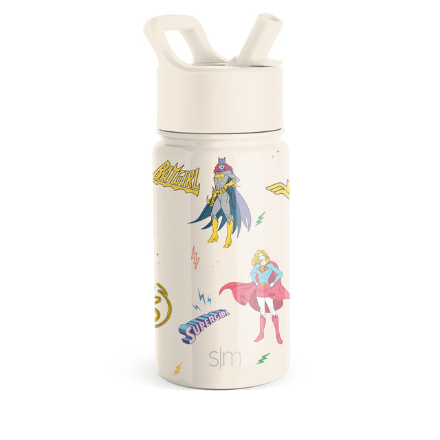 Ivory water bottle with vibrant yellow and gold text graphics and colorful accents throughout the design Ivory water bottle with vibrant yellow and gold text graphics and colorful accents throughout the design