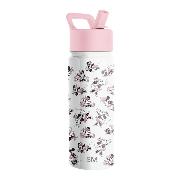 Simple Modern water bottle with white cylindrical body and pink cap on white background Simple Modern water bottle with white cylindrical body and pink cap on white background