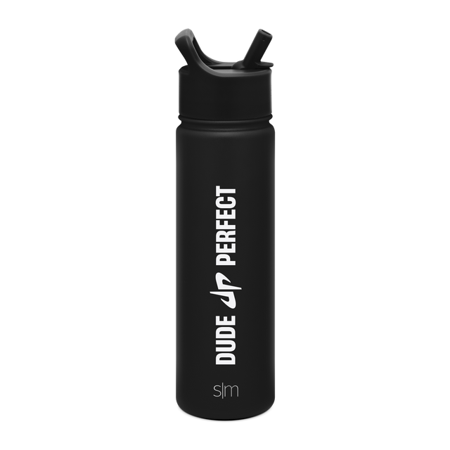 Black matte water bottle with reflective finish on white background Black matte water bottle with reflective finish on white background