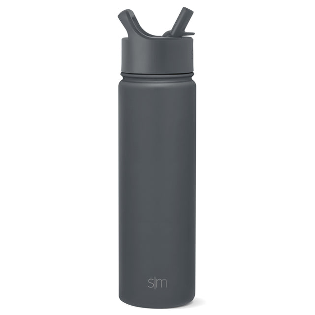 Dark charcoal gray water bottle with minimal design against white background, product photography style Dark charcoal gray water bottle with minimal design against white background, product photography style