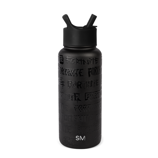 Matte black water bottle with charcoal finish on dark background Matte black water bottle with charcoal finish on dark background