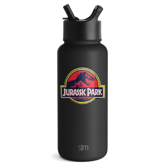 Matte black Simple Modern insulated water bottle with wide mouth opening and black dual-straw lid with curved handles Matte black Simple Modern insulated water bottle with wide mouth opening and black dual-straw lid with curved handles
