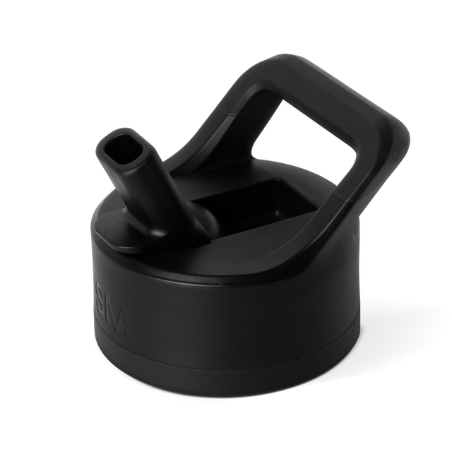 Matte black drink lid with straw opening on light gray background Matte black drink lid with straw opening on light gray background