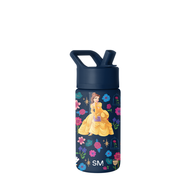 Navy blue Simple Modern insulated water bottle with dark cap, handle loop, and flip straw spout on white background Navy blue Simple Modern insulated water bottle with dark cap, handle loop, and flip straw spout on white background