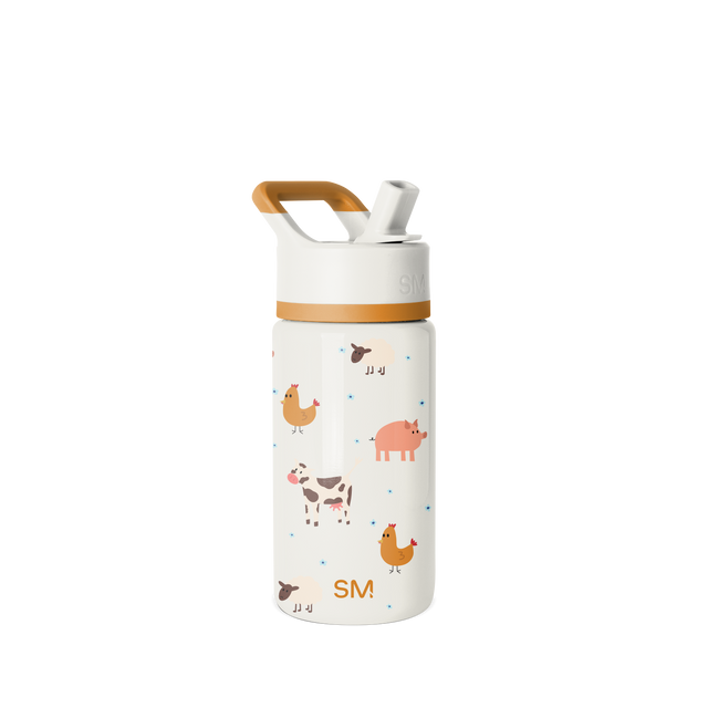 Cream-colored water bottle with tan carrying handle and caramel decorative band around the upper portion Cream-colored water bottle with tan carrying handle and caramel decorative band around the upper portion