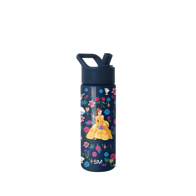 Navy blue Simple Modern insulated water bottle with Disney Princess design on white background Navy blue Simple Modern insulated water bottle with Disney Princess design on white background