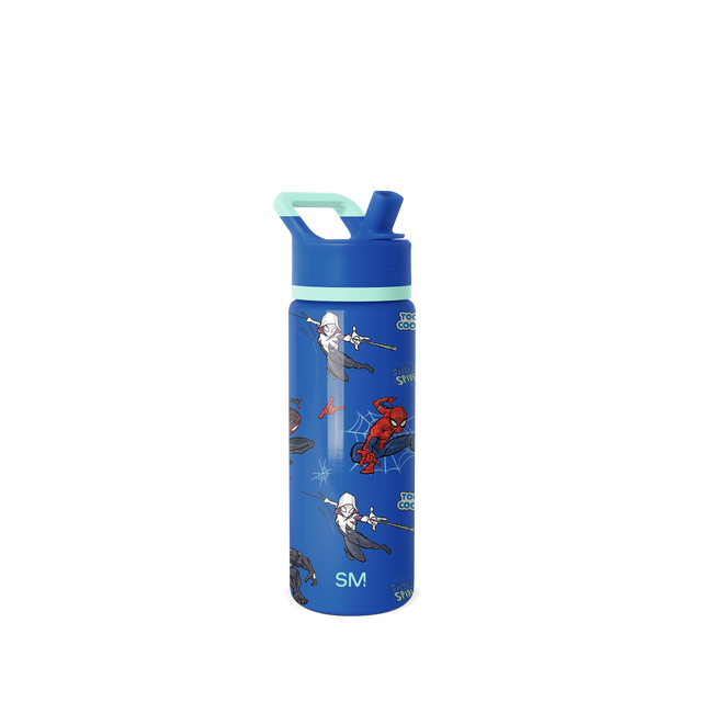 Royal blue cylindrical bottle with mint green cap and accent band Royal blue cylindrical bottle with mint green cap and accent band