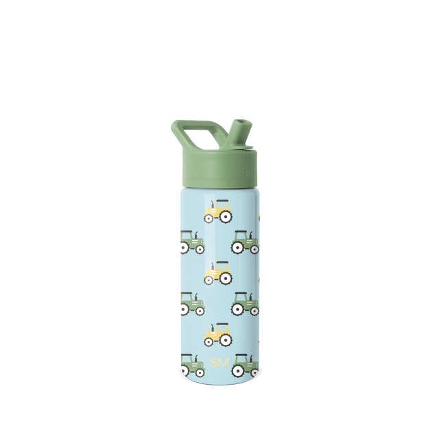 Light blue water bottle with sage green cap and top, modern minimalist design with calm color palette Light blue water bottle with sage green cap and top, modern minimalist design with calm color palette