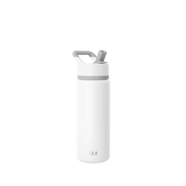 White water bottle with gray lid and middle band on light gray background White water bottle with gray lid and middle band on light gray background