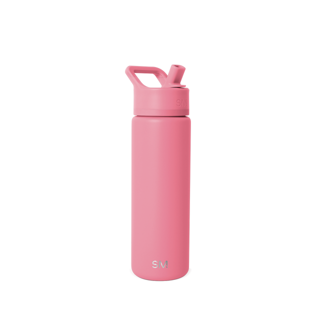 Soft pink water bottle with cap against a light gray background Soft pink water bottle with cap against a light gray background