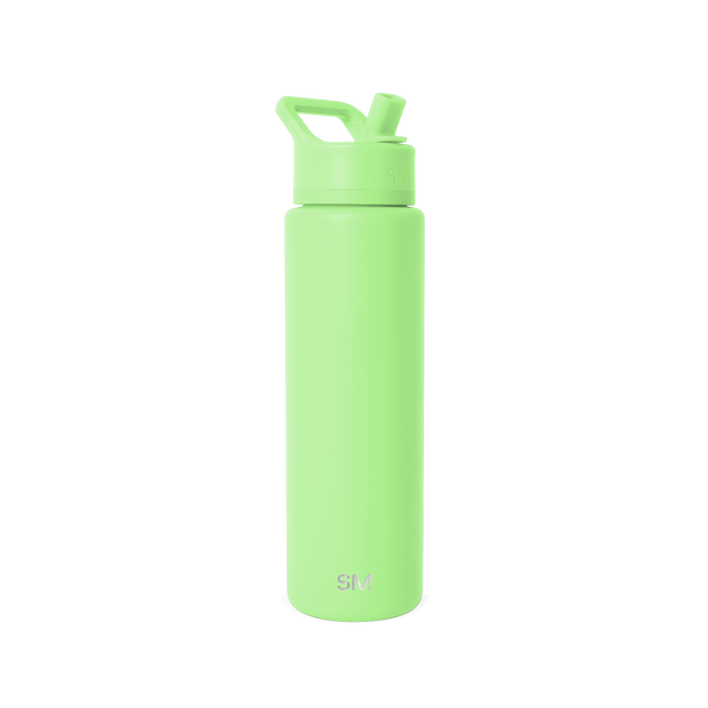 Bright neon green water bottle on white background Bright neon green water bottle on white background