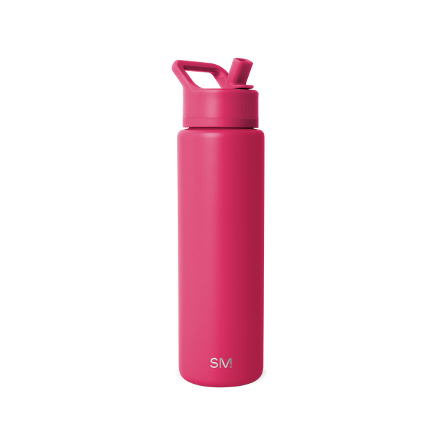 Vibrant hot pink water bottle against a white background Vibrant hot pink water bottle against a white background