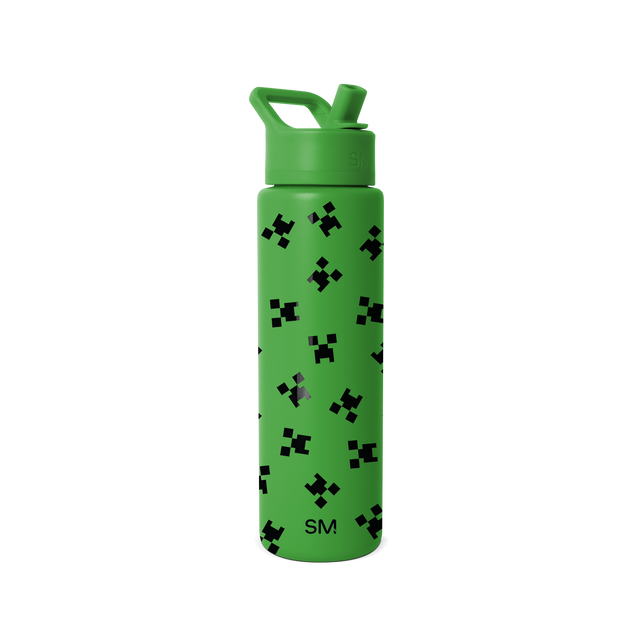 Bright green Simple Modern water bottle with matching cap and carry handle on white background Bright green Simple Modern water bottle with matching cap and carry handle on white background