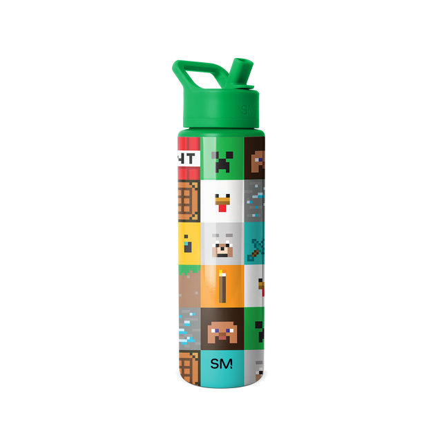 Minecraft-themed Simple Modern water bottle with vibrant green design, leak-proof flip cap, and carry loop handle on white background Minecraft-themed Simple Modern water bottle with vibrant green design, leak-proof flip cap, and carry loop handle on white background