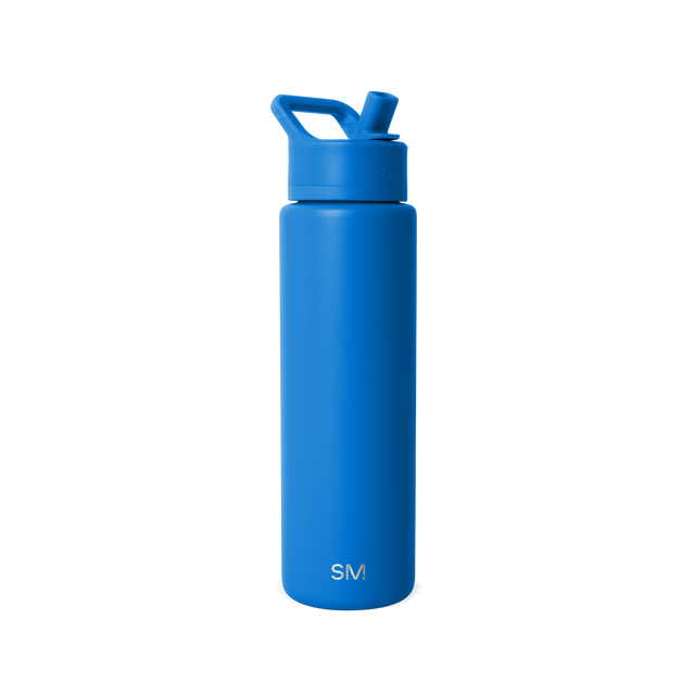 Vibrant blue water bottle with cobalt finish, product model SM2-S-30-SSB-M, full view against white background. Vibrant blue water bottle with cobalt finish, product model SM2-S-30-SSB-M, full view against white background.