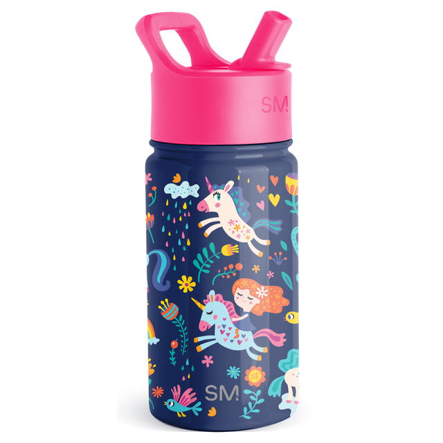 Dark navy blue sports bottle with hot pink top cap and lid Dark navy blue sports bottle with hot pink top cap and lid