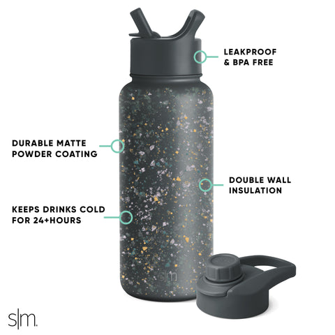 Simple Modern Summit Water Bottle w/ Straw Lid Black Leopard 32oz