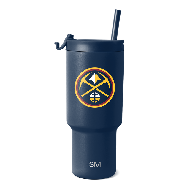 Deep navy blue tumbler with circular logo featuring bright yellow, orange, white, and red accents Deep navy blue tumbler with circular logo featuring bright yellow, orange, white, and red accents