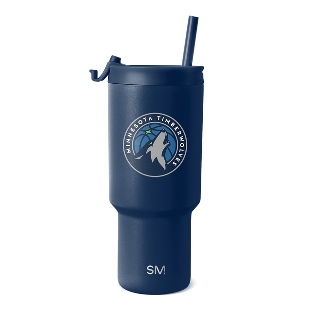 Navy blue insulated tumbler with Minnesota Timberwolves logo in white and light gray, featuring team branding and accents. Navy blue insulated tumbler with Minnesota Timberwolves logo in white and light gray, featuring team branding and accents.